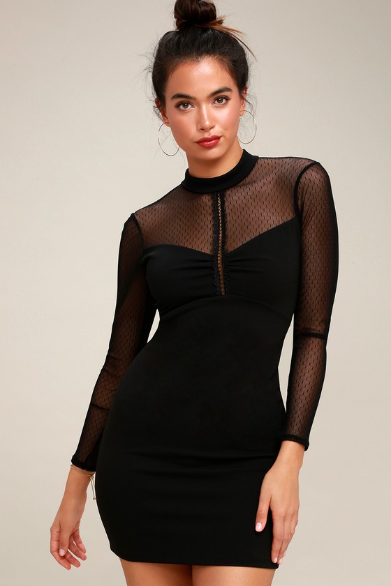Sexy Black Dress - Mesh Long Sleeve ...
